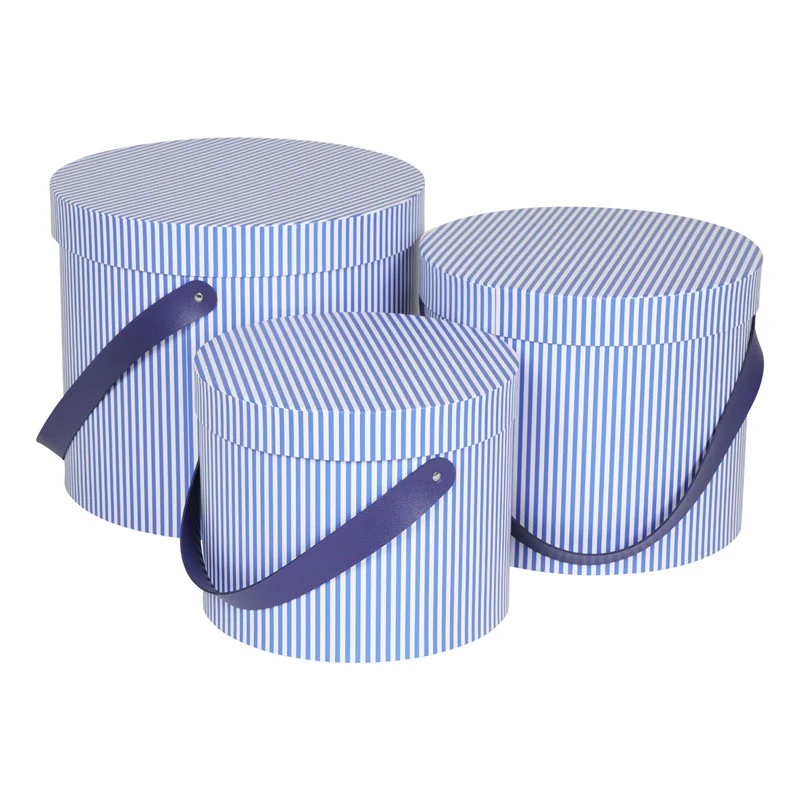 Scatola Tonda in Carta a Righe Blu e Bianco 20 x 16 cm