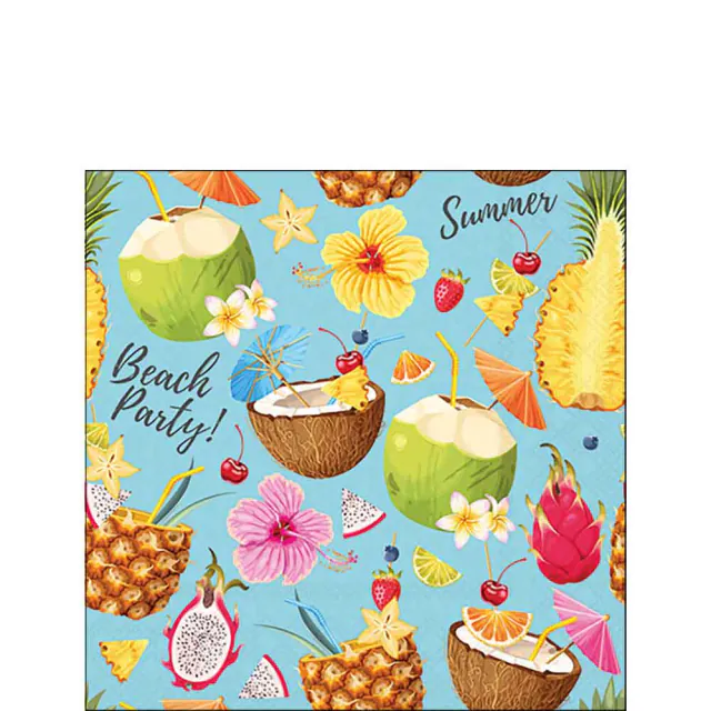 Tovaglioli in Carta FSC a 3 Veli 25 x 25 cm Beach Party Aqua - 20 pezzi