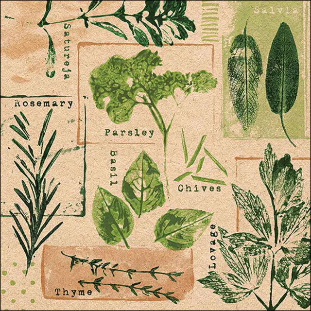 Tovaglioli in Carta RiciclataFSC a 3 Veli 33 x 33 cm Herb Prints Nature - 20 pezzi