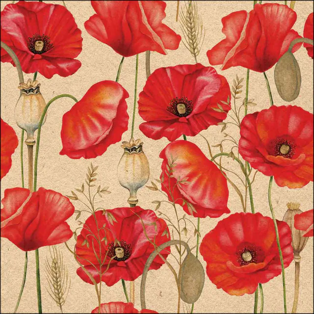 Tovaglioli in Carta Riciclata FSC a 3 Veli 33 x 33 cm Poppy All Over Nature - 20 pezzi