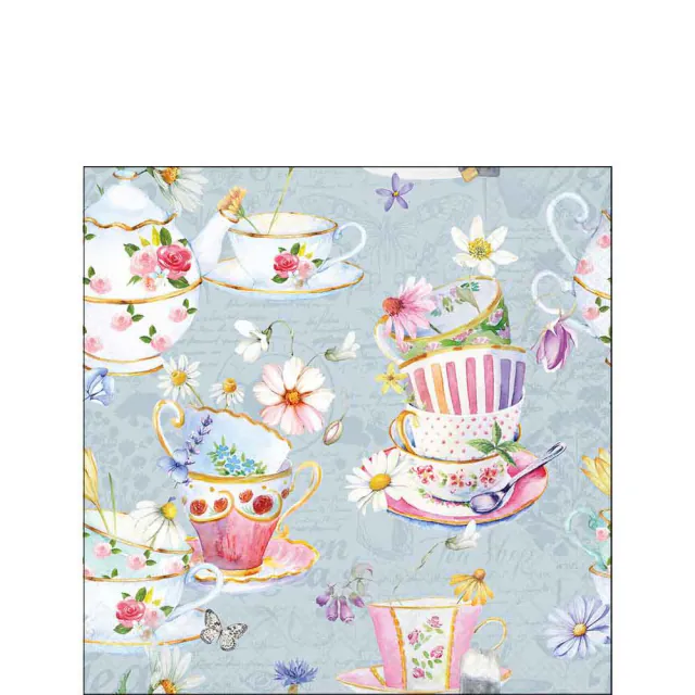 Tovaglioli in Carta FSC a 3 Veli 25 x 25 cm Tea Cups Blue - 20 pezzi