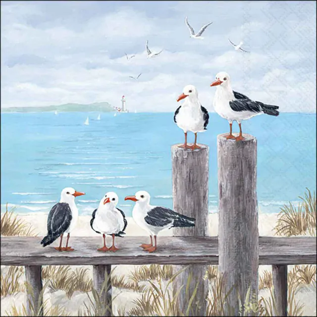 Tovaglioli in Carta FSC a 3 Veli 33 x 33 cm Seagulls on the Dock - 20 pezzi