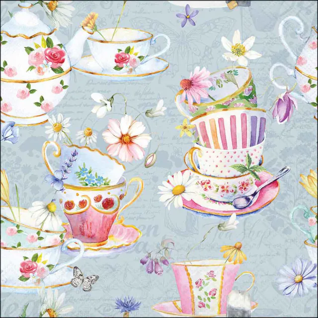 Tovaglioli in Carta FSC a 3 Veli 33 x 33 cm Tea Cups Blue - 20 pezzi