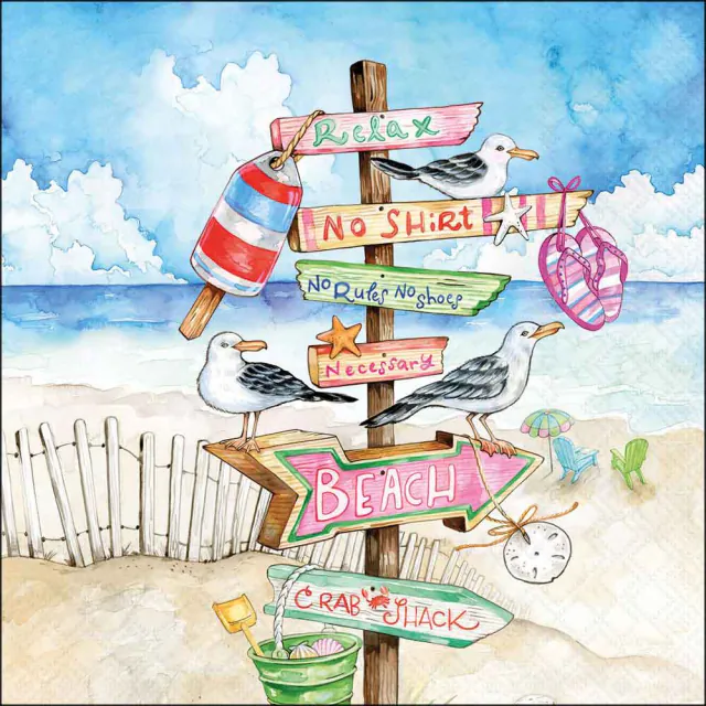 Tovaglioli in Carta FSC a 3 Veli 33 x 33 cm Seaside Signs - 20 pezzi