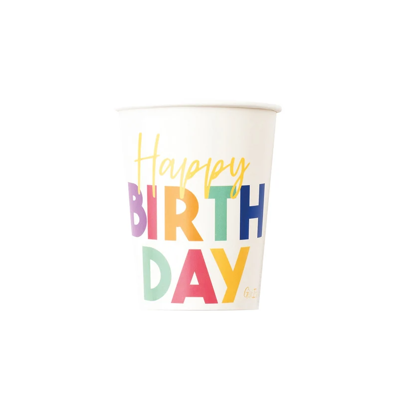 Bicchieri in Carta Happy Birthday Colors 250 cc - 8 pezzi