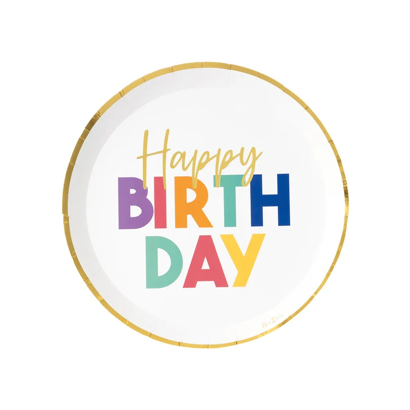 Piatti in Carta Happy Birthday Colors 21 cm - 8 pezzi