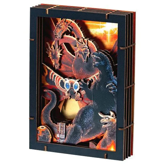 Paper Theater Wood Style Premium PT-WP09 Godzilla, Mothra, King Ghidorah Mostri giganti Attacco totale Ensky