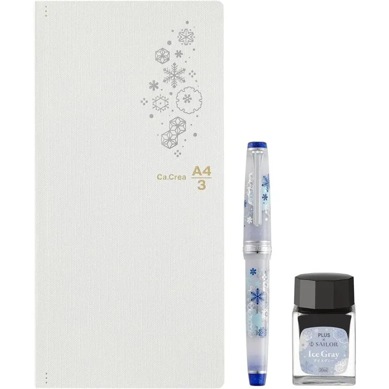 Penna stilografica Sailor Ka.Crie Premium Cloth x Professional Gear Slim First Snow Set, punta media fine (MF) 10-8827-310