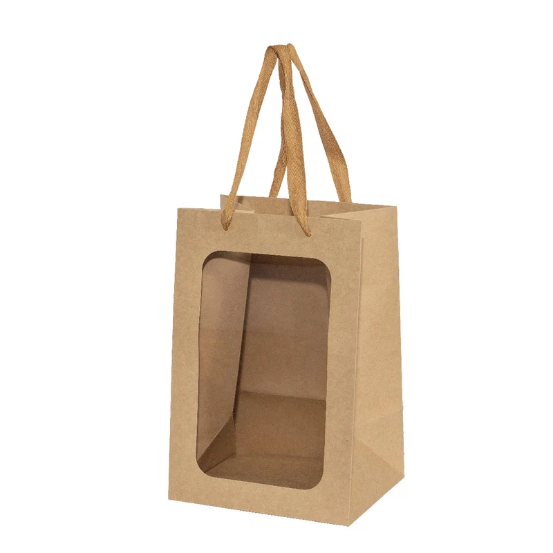 Borsa in Carta con Finestra Avana 20 x 16 x 30 cm - 10 pezzi