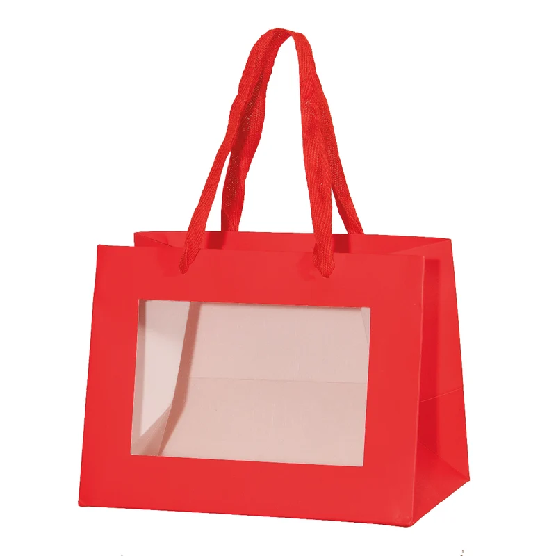 Borsa in Carta con Finestra Rosso 18 x 11 x 13,5 cm - 10 pezzi