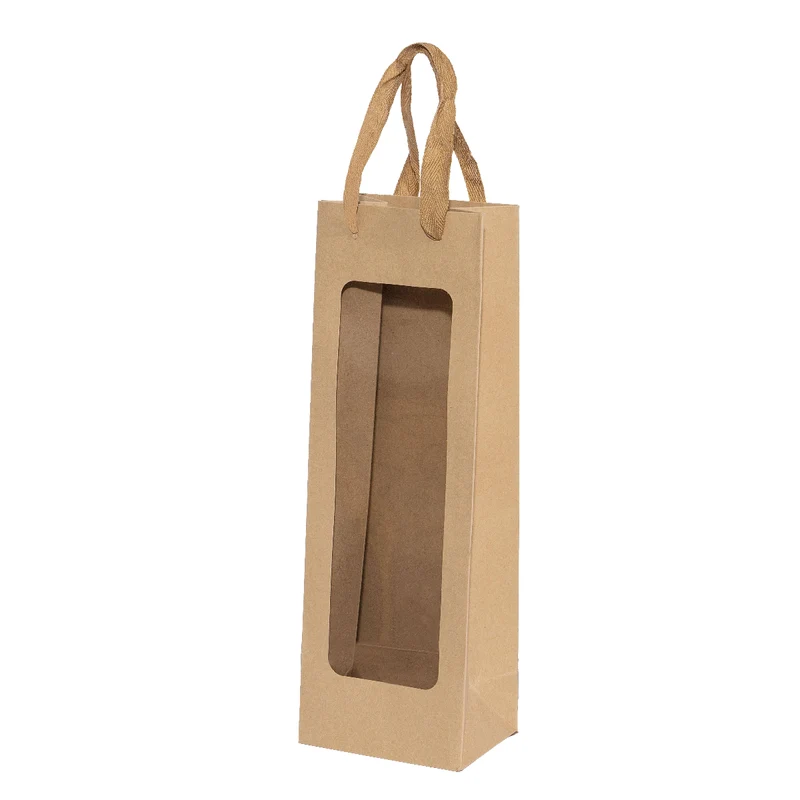 Borsa in Carta Porta Bottiglia con Finestra Avana 12 x 9 x 36 cm - 10 pezzi