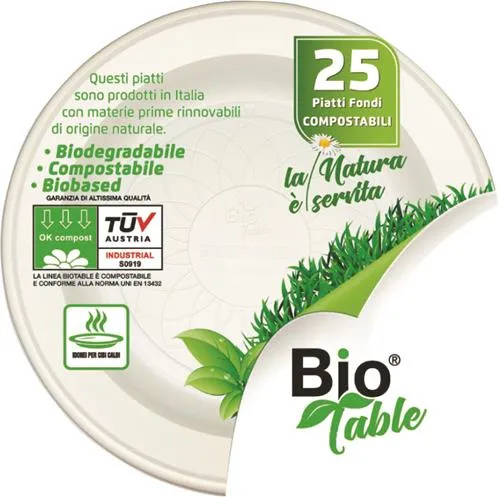 Piatti Fondi in Bioplastica 100% Compostabile Bianco 22 cm - 25 pezzi
