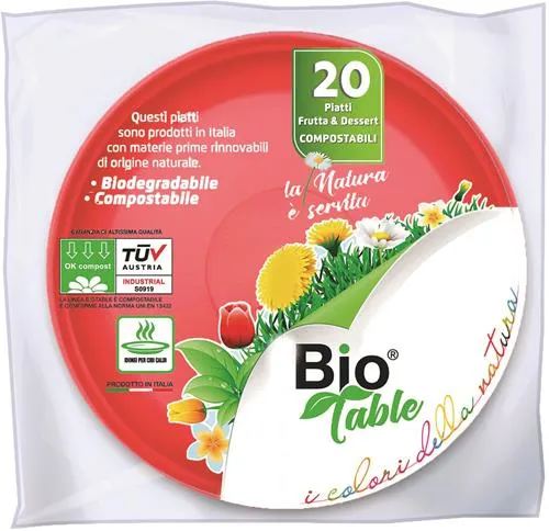 Piatti Piani in Bioplastica 100% Compostabile Rosso 22 cm - 20 pezzi