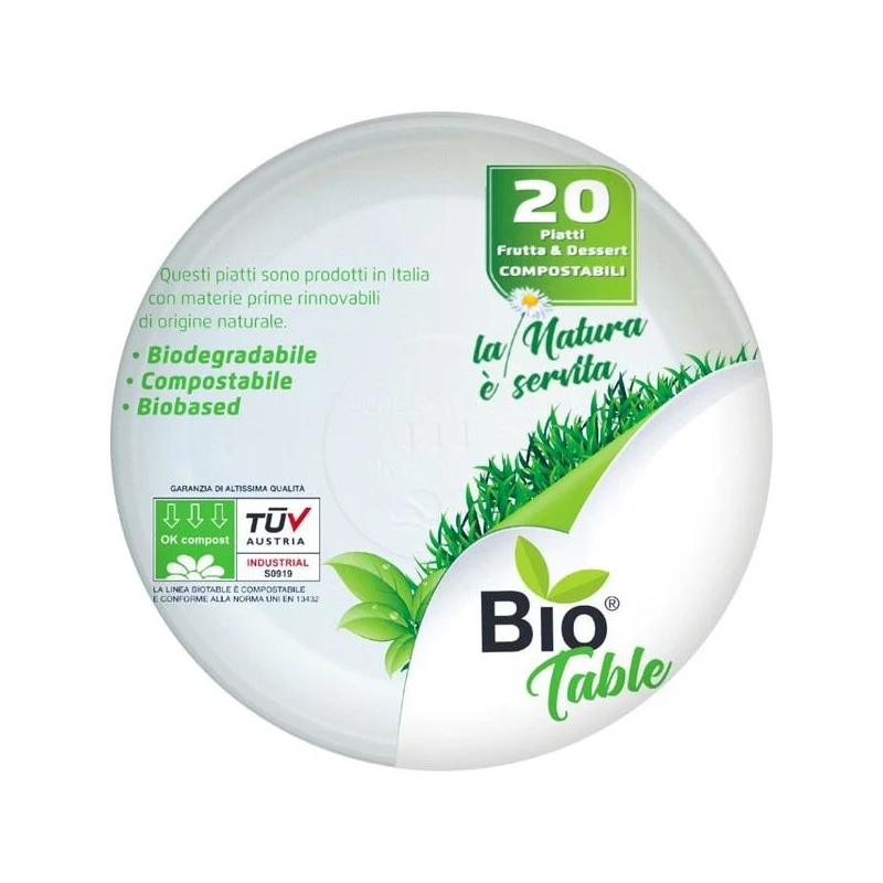 Piatti da Dolce in Bioplastica 100% Compostabile Bianco 16 cm - 20 pezzi