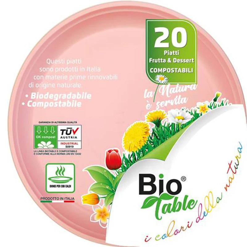 Piatti da Dolce in Bioplastica 100% Compostabile Rosa 16 cm - 20 pezzi
