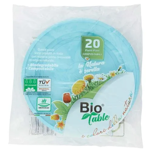 Piatti Piani in Bioplastica 100% Compostabile Azzurro 22 cm - 20 pezzi