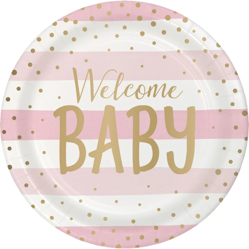 Piatto in Carta Welcome Baby Pink & Gold Celebration 23 cm - 8 pezzi