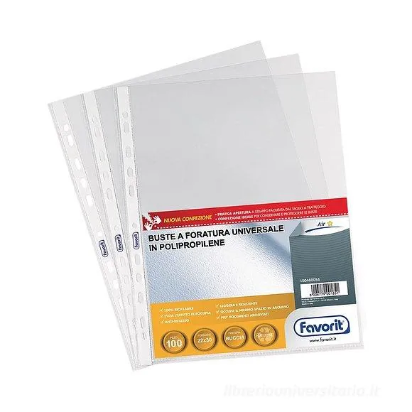 Busta Foratura Universale Lucido Alto Spessore in PPL 21 x 30 cm - 50 pezzi