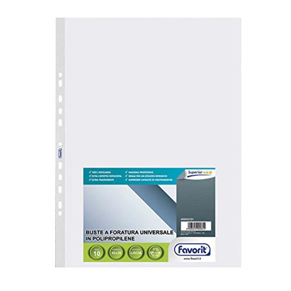 Busta Foratura Universale Lucido Alto Spessore in PPL 30 x 42 cm - 10 pezzi