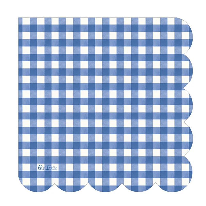 Tovaglioli in Carta Vichy Blue con Smerlo 33 x 33 cm - 16 pezzi