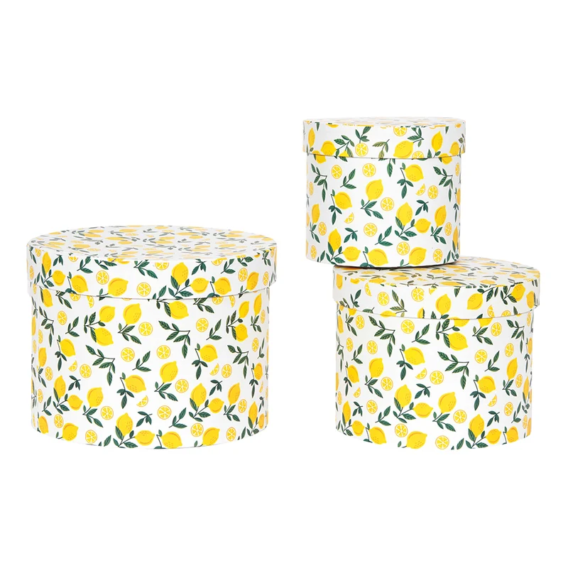 Scatola Tonda in Carta Lemons Fondo e Coperchio 9 x 6,5 cm