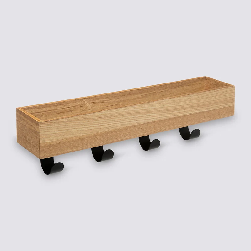 Appendiabiti a 4 Ganci con Svuotatasche in Legno e Metallo 50 x 10 x 15 cm