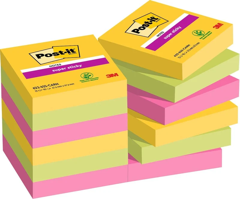 Blocco 3M Post-It 47,6 x 47,6 mm Super Sticky Carnival - 12 pezzi