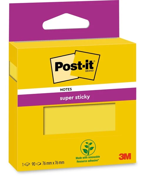 Blocco 3M Post-It 76 x 76 mm Super Sticky Giallo 90 Fogli