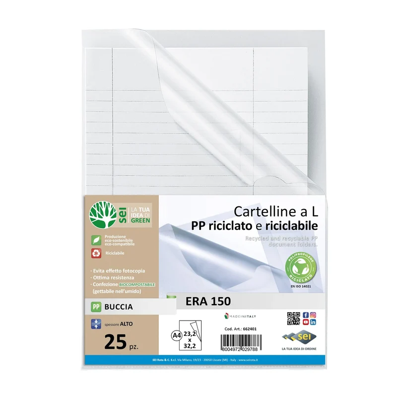 Cartella Apertura Laterale 23,2 x 32,2 cm Green In Polipropilene Goffrata - 25 pezzi