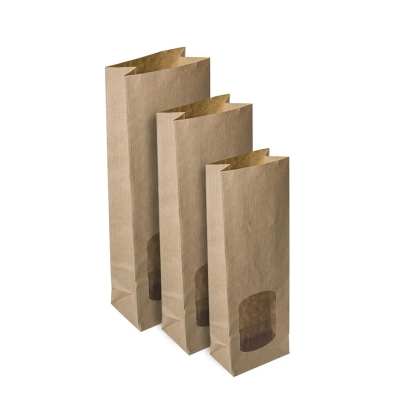 Sacchetti Kraft Fondo Quadro 10 x 6 x 29 cm con Finestra Trasparente - 50 pezzi