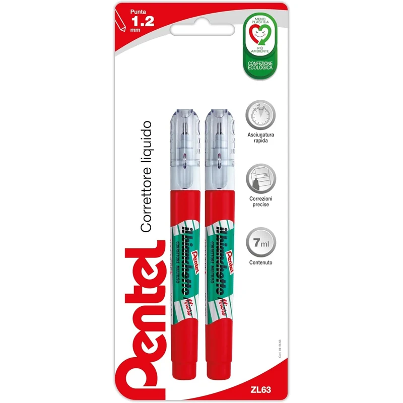 Correttore Liquido a Penna Pentel con Micro Penna 7 ml - 2 pezzi