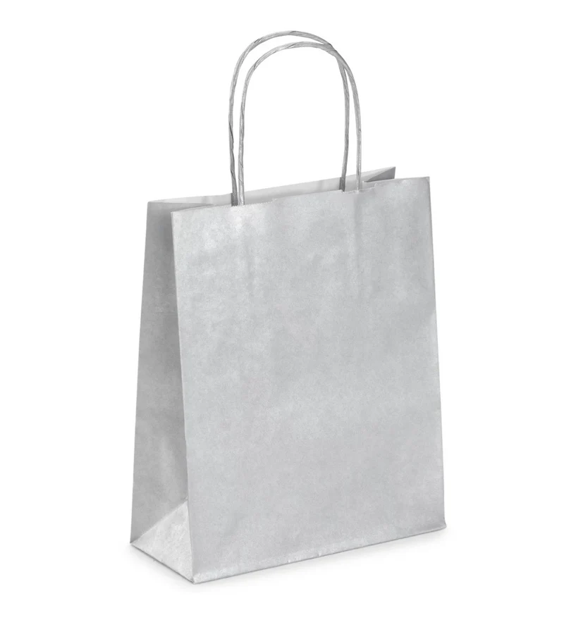 Borsa in Carta Kraft Stampata Argento 18 x 8 x 24 cm