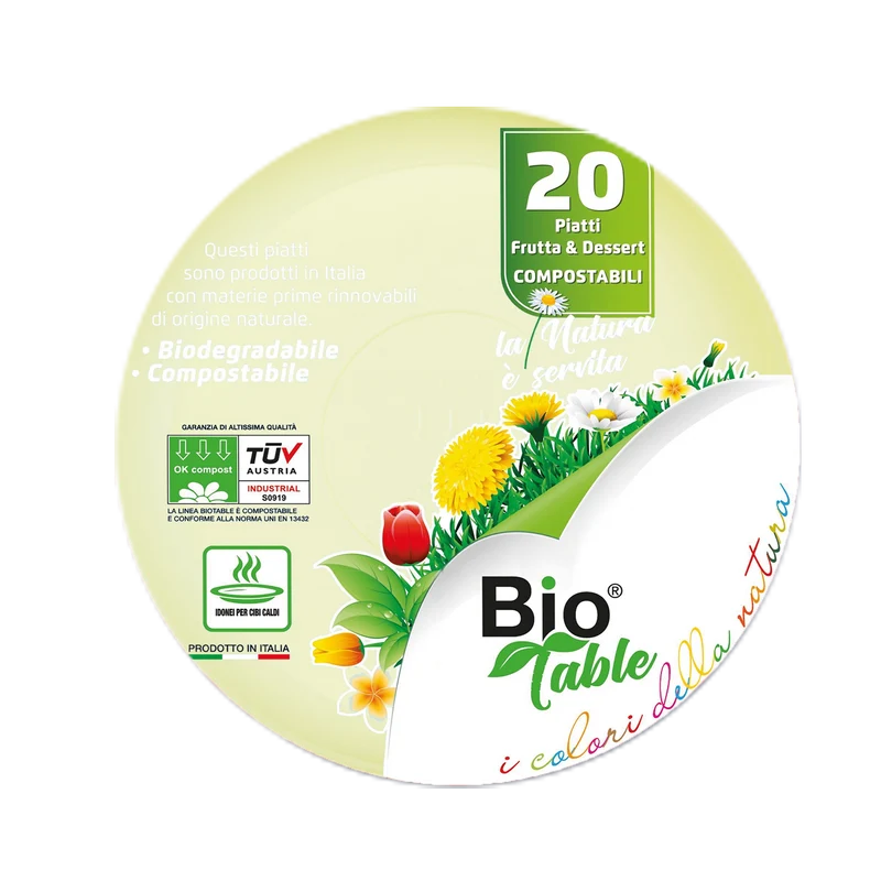 Piatti da Dolce 100% Biocompostabili in Bioplastica Giallo 18 cm - 20 pezzi