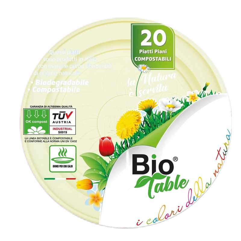 Piatti Piani 100% Biocompostabili in Bioplastica Giallo 22 cm - 20 pezzi