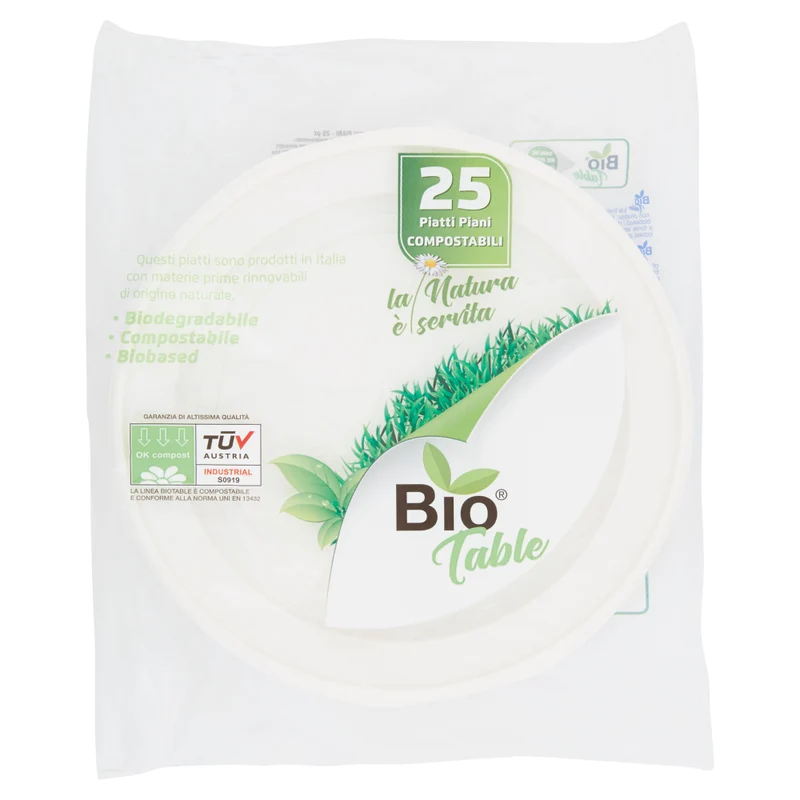 Piatti Piani 100% Biocompostabili in Bioplastica Bianco 22 cm - 25 pezzi