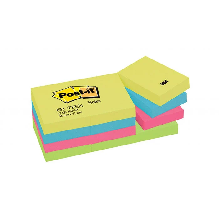 Blocco 3M Post-It 38X50 Neon Cf.12