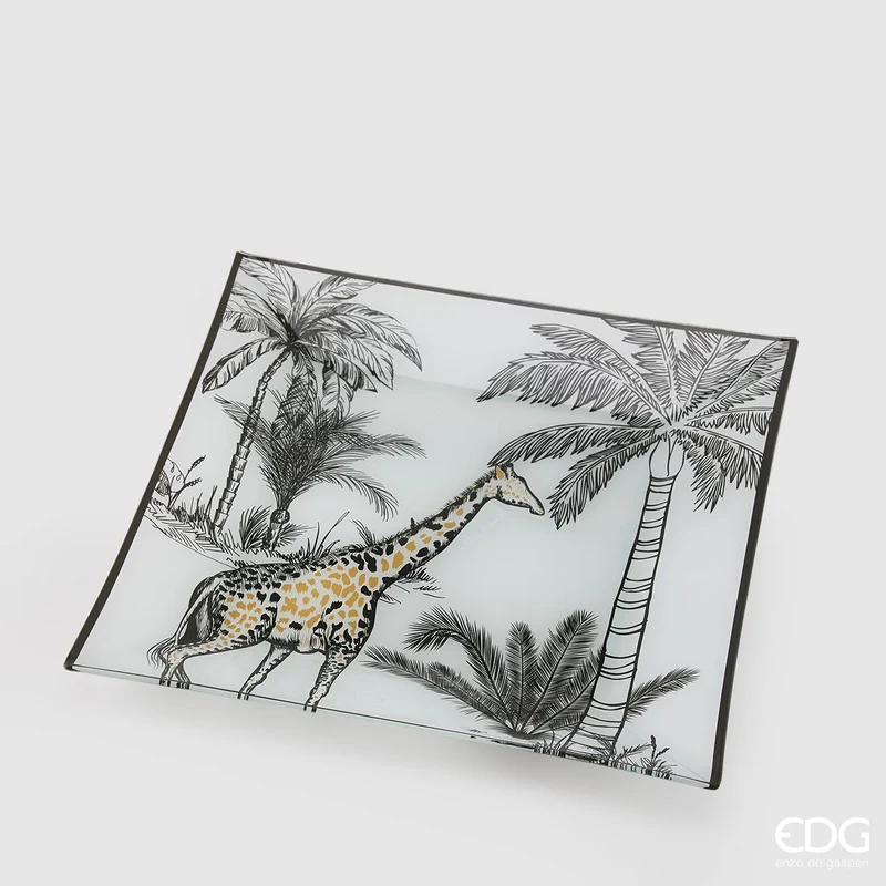 Piatto Rettangolare con Palme e Giraffe