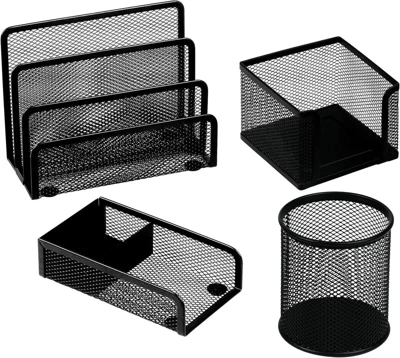 Set Scrivania in Metallo Nero - 4 pezzi