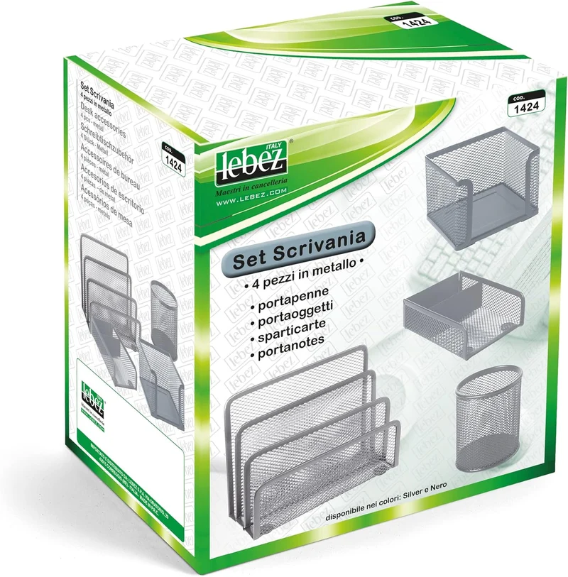 Set Scrivania in Metallo Argento - 4 pezzi