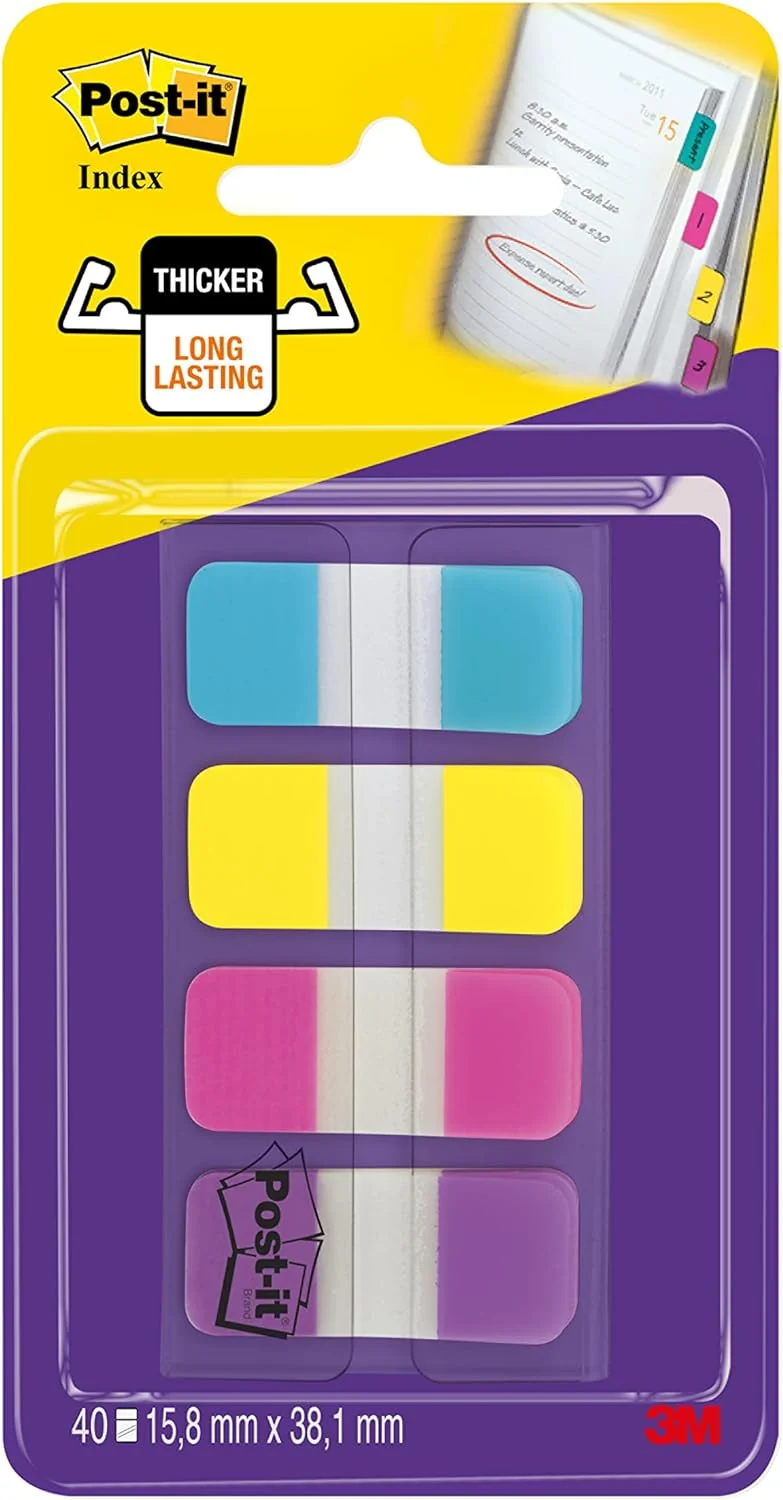 Segnapagina Rimovibili Post-It Strong Mini 676 a 4 Colori 15,8 x 38,1 mm - 40 pezzi