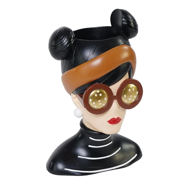 Vaso Testa Resina Nero 34 x 26 x 50 cm