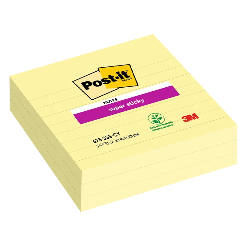 Blocco 3M Post-It 101X101 Super Sticky Righe Giallo Canary Cf.3