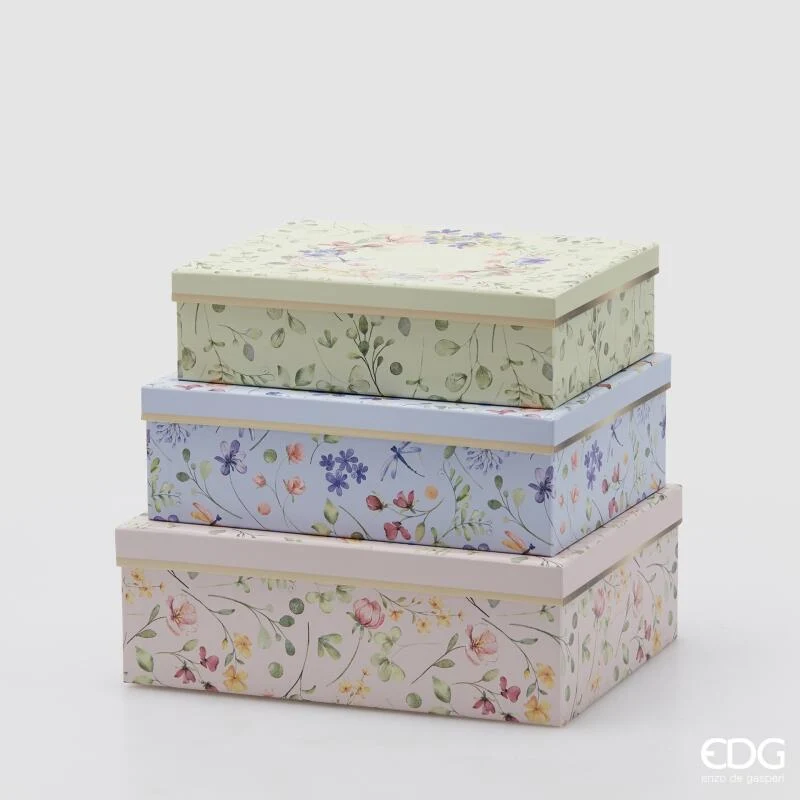 Scatola in Carta Rettangolare EDG Flowermix Verde 7 x 25 x 19 cm