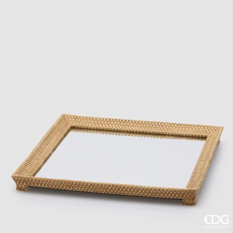 Vassoio Quadrato EDG Decorativo Intreccio Naturale 30 x 30 cm