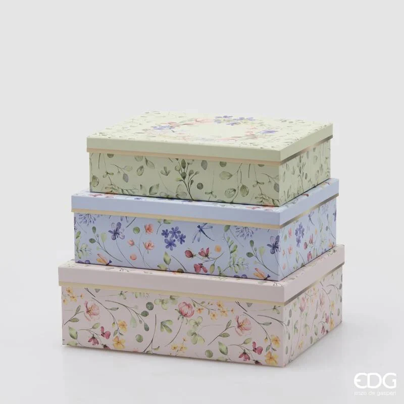 Scatola in Carta Rettangolare EDG Flowermix Blu 8,5 x 27 x 21 cm