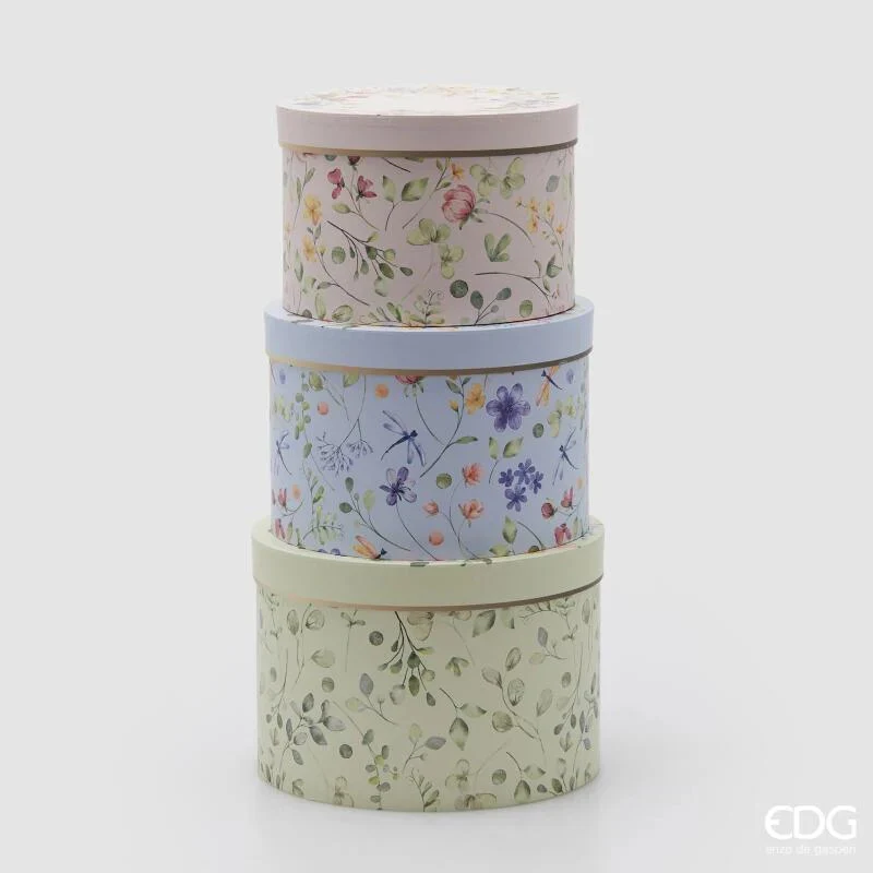 Scatola in Carta Tonda EDG Flowermix Blu 15,5 x 23 cm