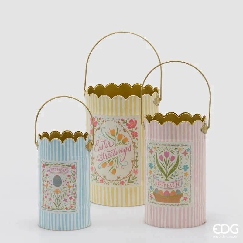 Vaso in Metallo EDG a Righe Rosa con Manico 25 x 15 cm