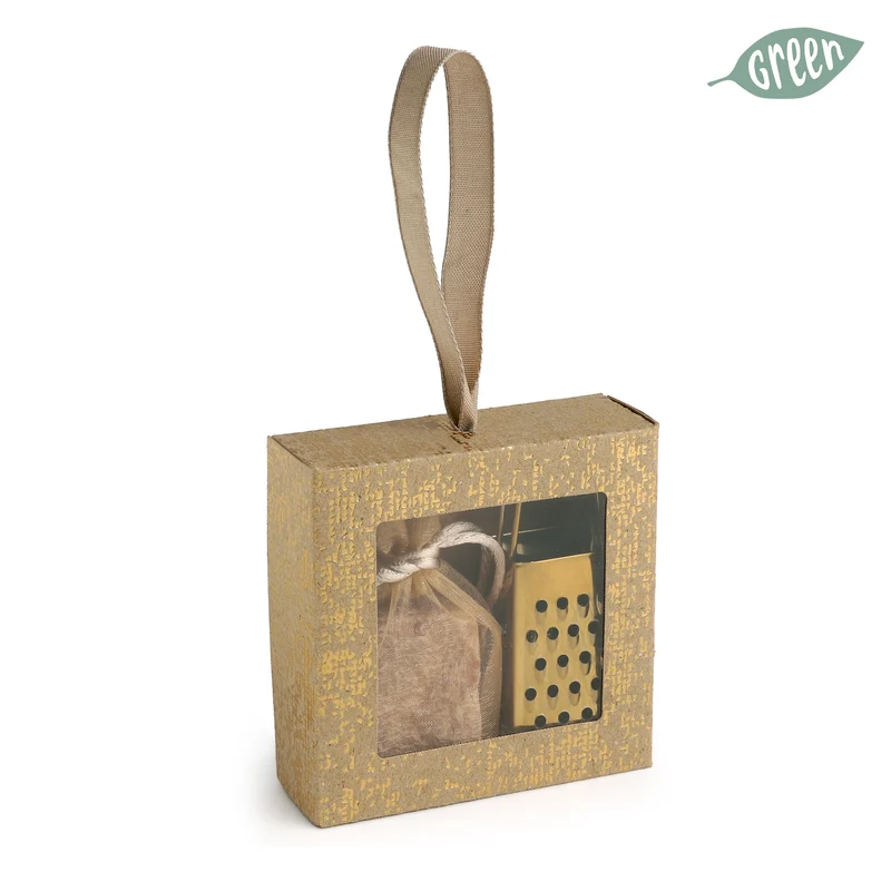 Scatola in Carta Flake con Finestra Oro 9 x 9 x 3 cm
