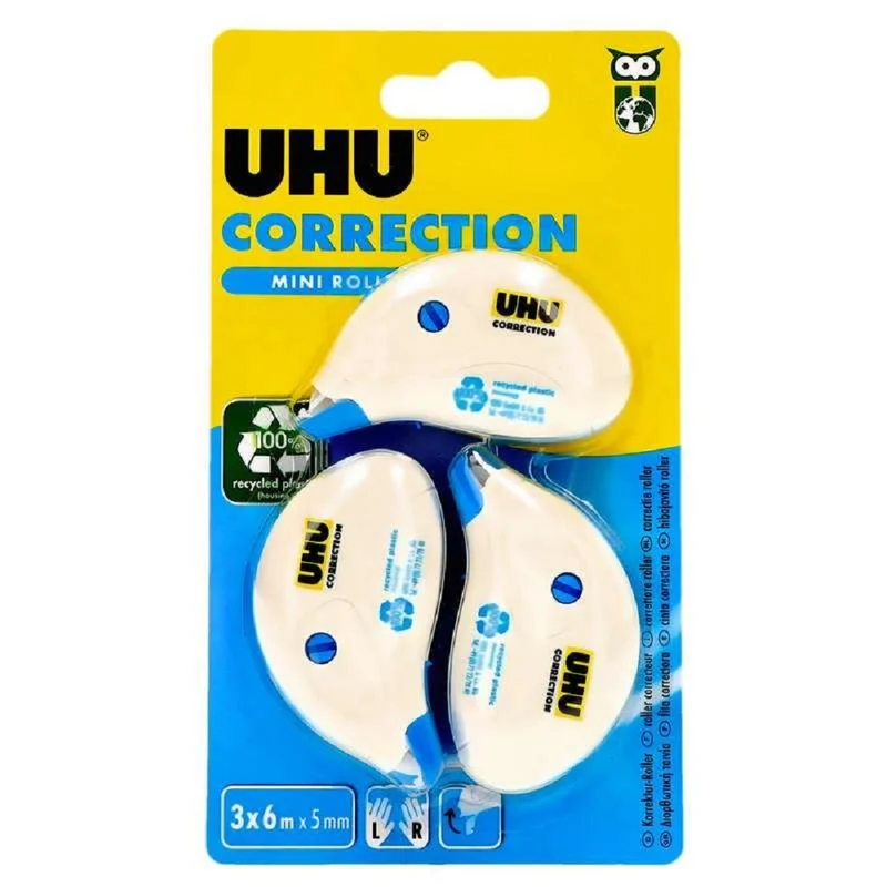 Correttori Mini Roller Uhu 3 Pz Da 6 Mt 5 Mm