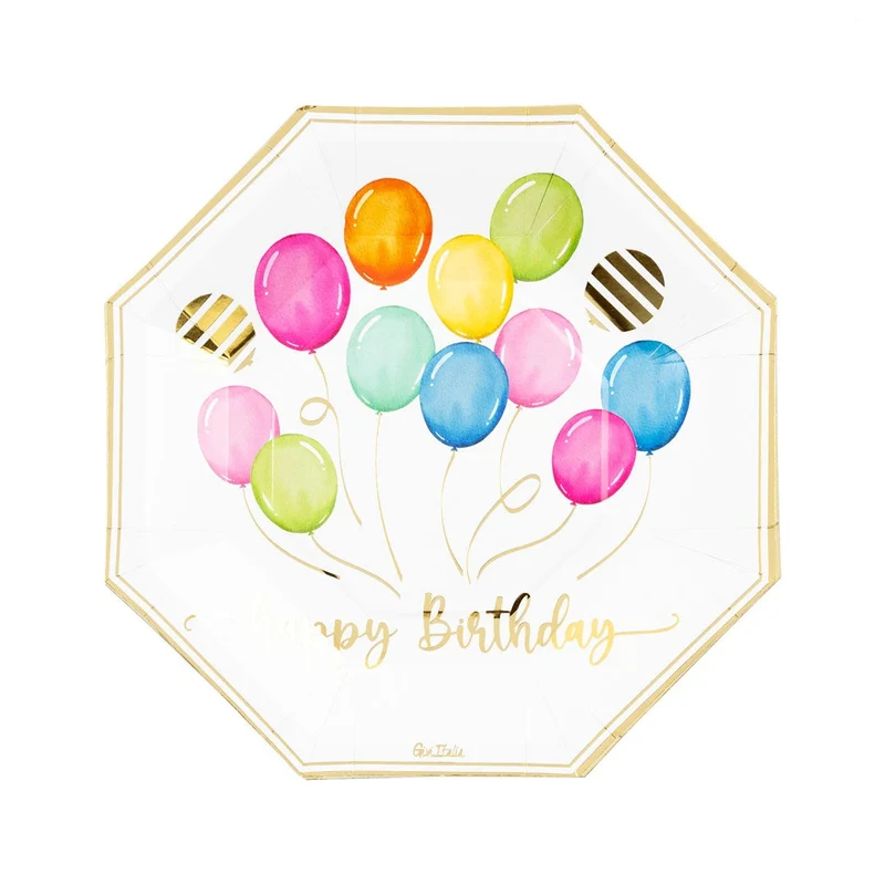 Piatti in Carta Biocompostabili Happy Birthday 24 cm - 8 pezzi